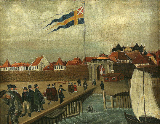 Storbron och Kavaljersporten i Kalmar år 1840. Målning av Sven Gustaf Lindblom. Kalmar läns museum.